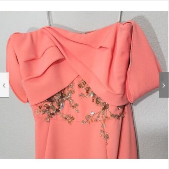 NWT Marchesa Notte Coral Off Shoulder Embellished Crepe Gown Dress 4 - Picture 5 of 11